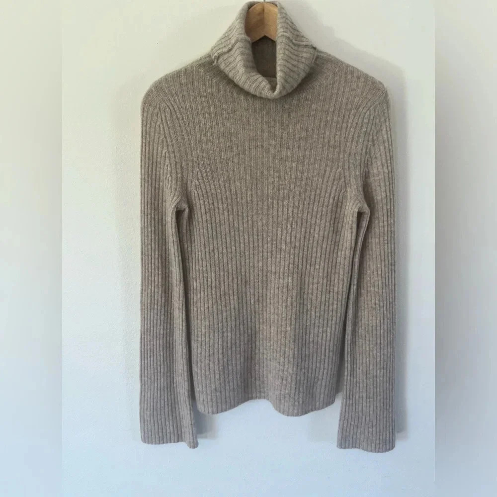 NakedCashmere Ribbed Knit Long Sleeve Sweater Heather Beige Color Size Small